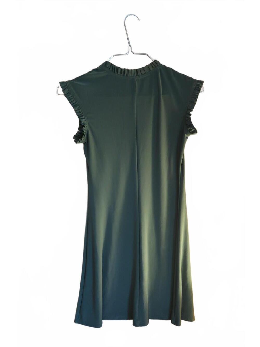 Nicole Miller Dark Green Ruffle Trim Dress Size S - Picture 2 of 4